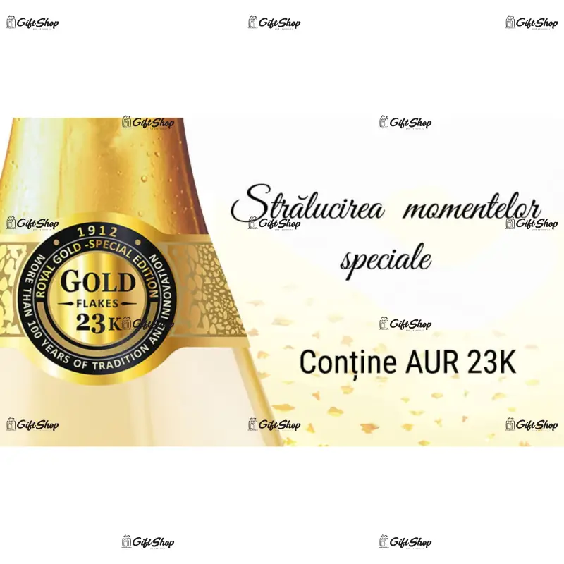 Aniversare 50 ani casatorie, pachet pentru cadou zarea ceremony royal gold 23k alb 0.75l cu 2 pahare personalizat